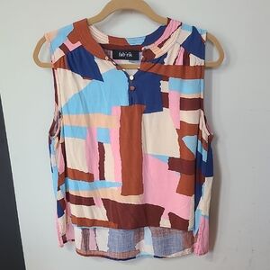 Fab'rik Women's Multicolor Abstract Sleeveless Top Size Large